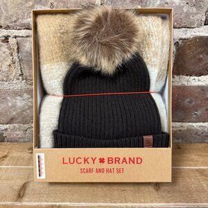 Lucky Brand Women's Scarf & Hat Set With Pom Pom